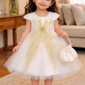 White & Gold Butterfly Frock