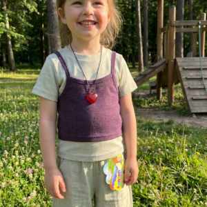 Girl’s Double layered Shirt with baggie airy trousers and red locket